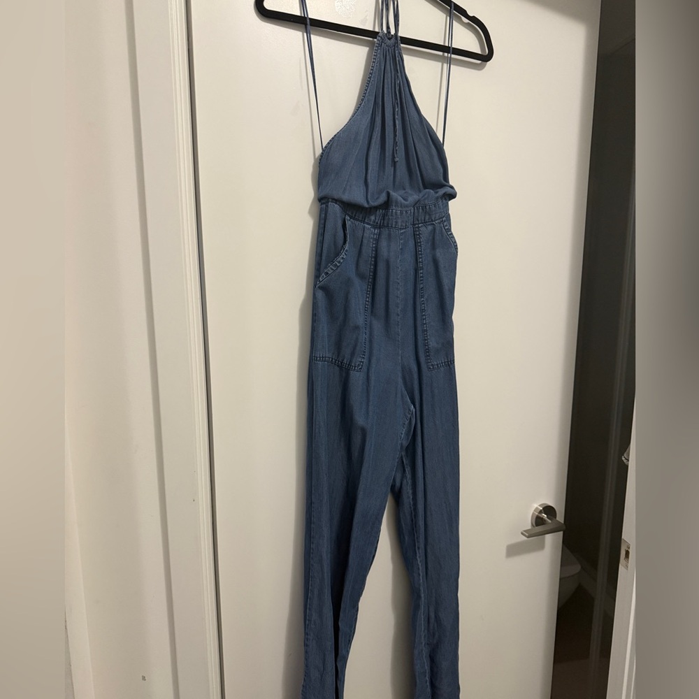 ASTR denim halter jumpsuit in size XS